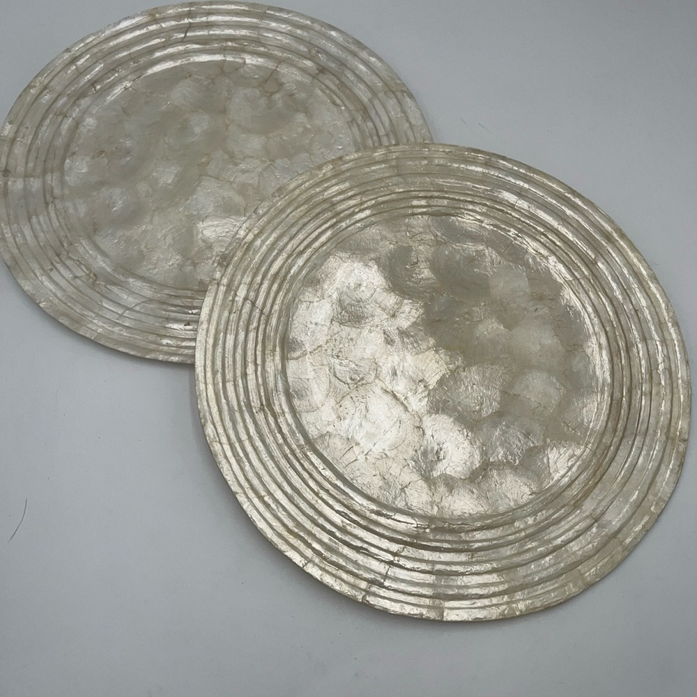 vintage Capiz Shell Placemats Charger Plates Trivets Set of Two